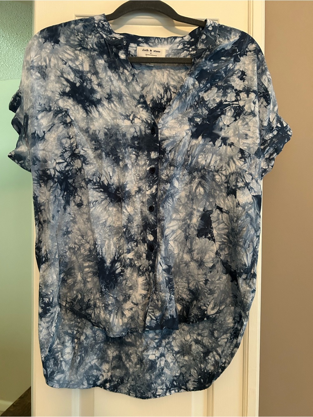 cloth & stone Navy and Light Blue Tie-Dye Button Front Womens Shirt